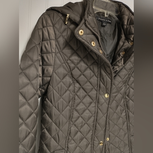 Preston & York Brown Hooded  Quilted Jacket Coat Size S ~New~ - Picture 4 of 9